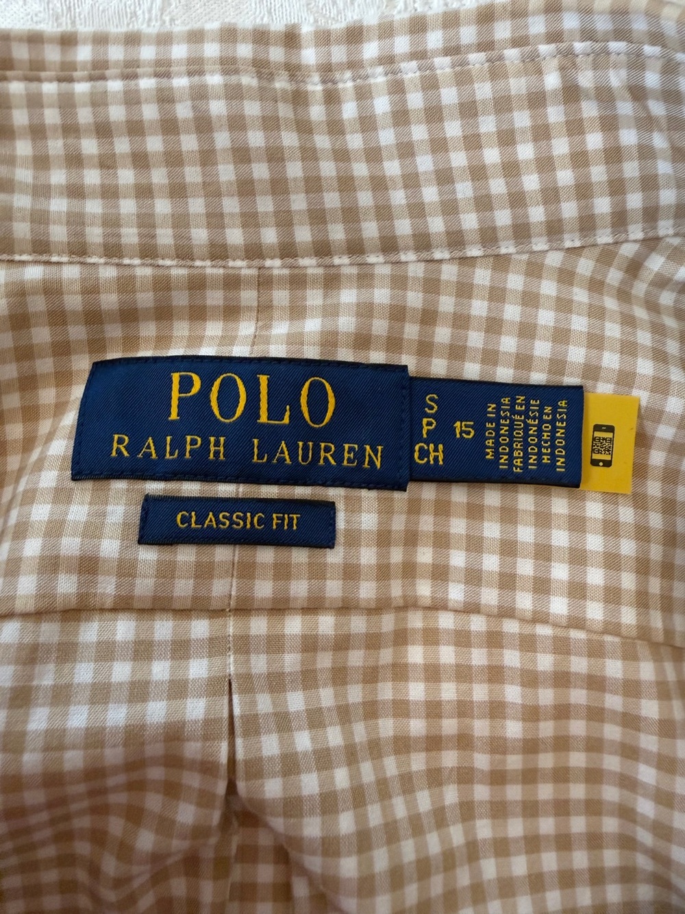 Polo Ralph Lauren Classic Fit Gingham Button Down Shirt Small Khaki Stretch - Picture 2 of 10